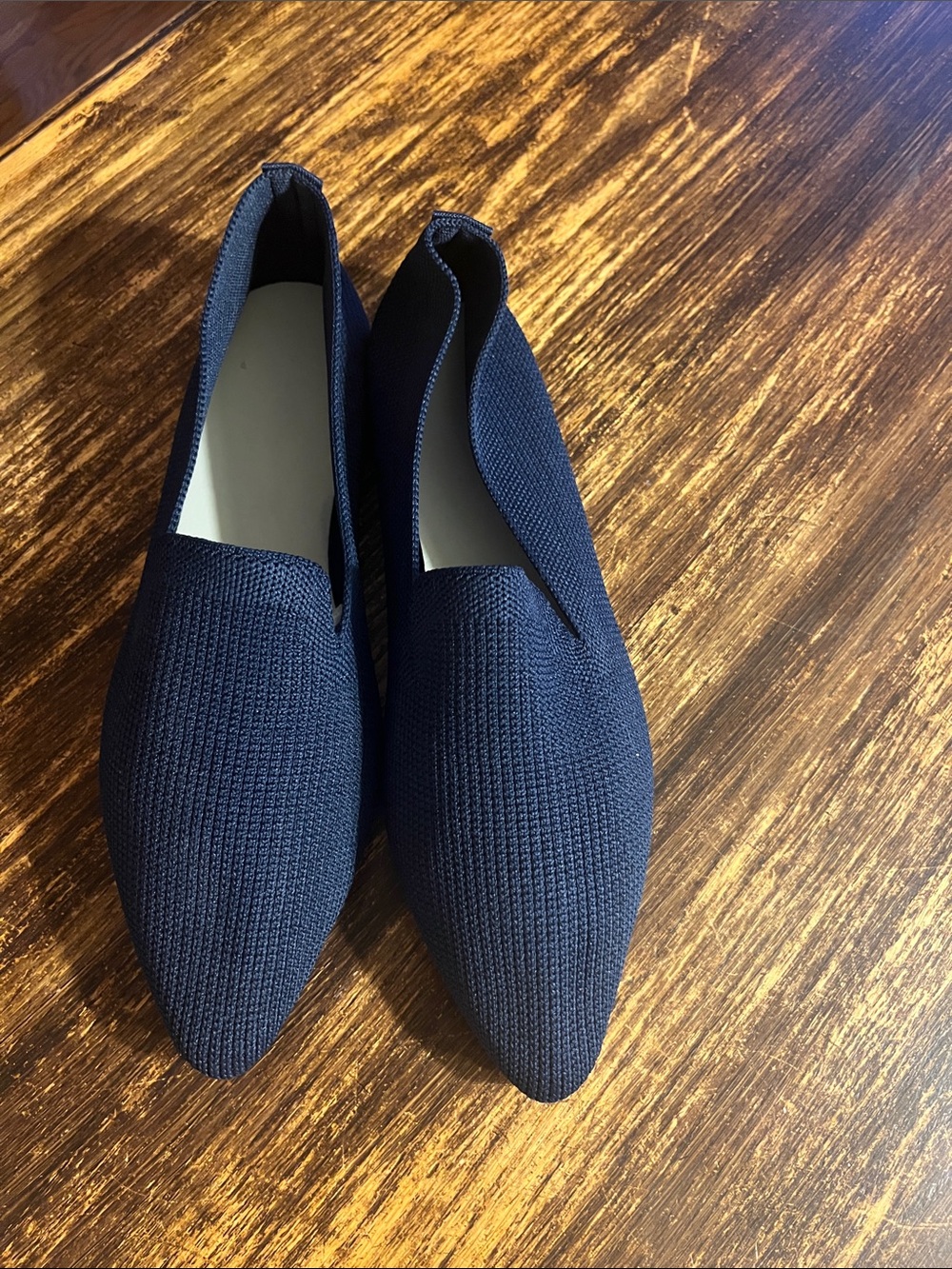 Women's Navy Knit Pointed-Toe Slip-On Flats